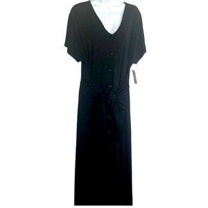 Alfani Black Button Front tie waist midi dress XL